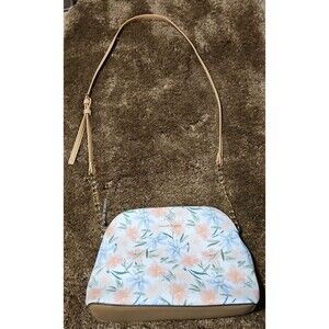 New Nanette Lepore White Floral Crossbody Purse Gold Chain & Fawn Strap 10x7x3
